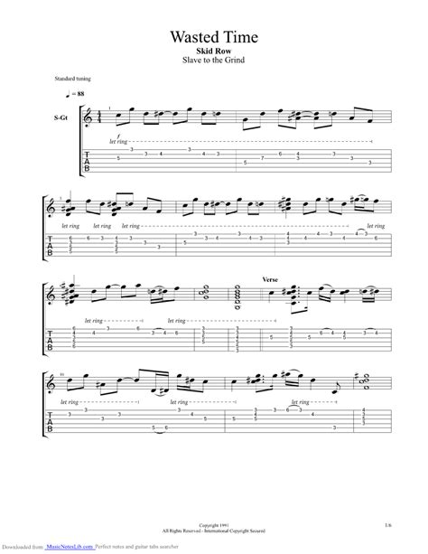 wasted time skid row chords